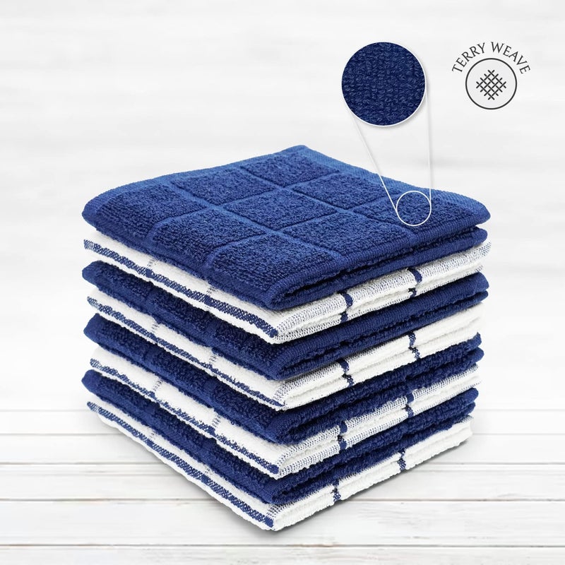 Mellow Buff 100% Cotton Terry Dish Cloth & Dish Towel, 8 Pack, Super Soft and Absorbent Kitchen Towels, Perfect for Kitchen Cleaning and Dish Washing (Navy (Solid and Check) 8 Pack) - Image 3