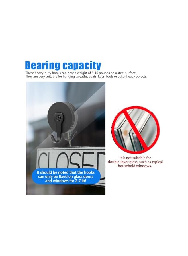 PROMASS promass Magnetic Hooks, Hanger Heavy Duty Front Door Hanging Tool, Damage Free Hooks for Hanging, for Cruise，Kitchen, Home, Workplace, Office and Garage, Glass Doors Storm Doors (2 Pcs, Black)  - Image 4