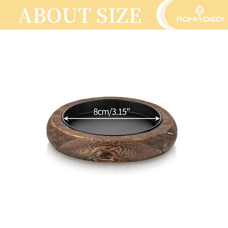 Romadedi Wood Candle Holder Farmhouse Decor - Pillar Candle Holders for Table Centerpiece Small Tray Riser Set of 2 Round Wooden Plate Pedestal Stand for Coffee Table Home Living Room, Brown - Image 5