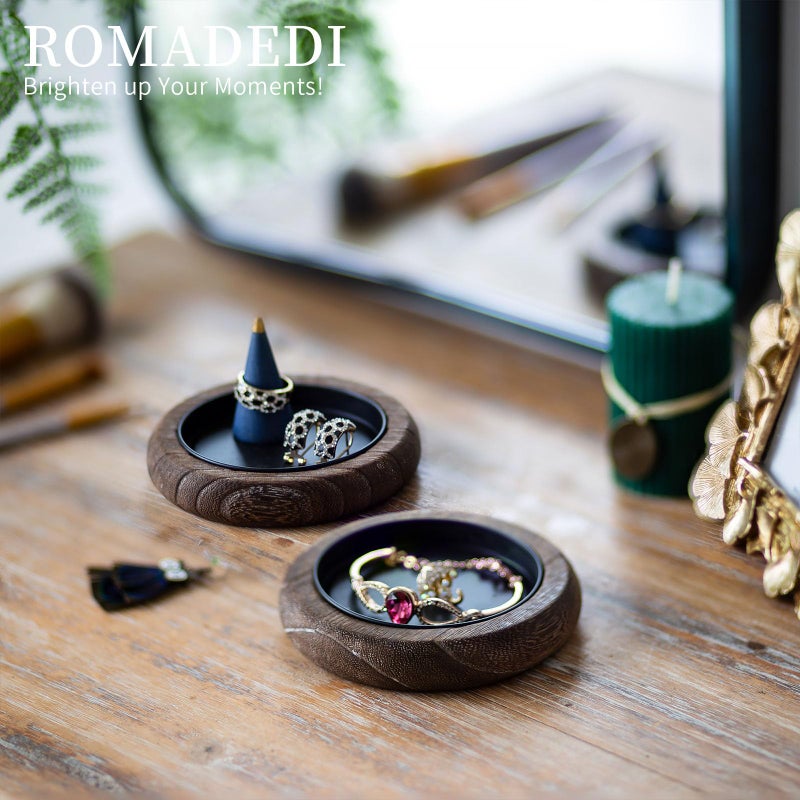 Romadedi Wood Candle Holder Farmhouse Decor - Pillar Candle Holders for Table Centerpiece Small Tray Riser Set of 2 Round Wooden Plate Pedestal Stand for Coffee Table Home Living Room, Brown - Image 4
