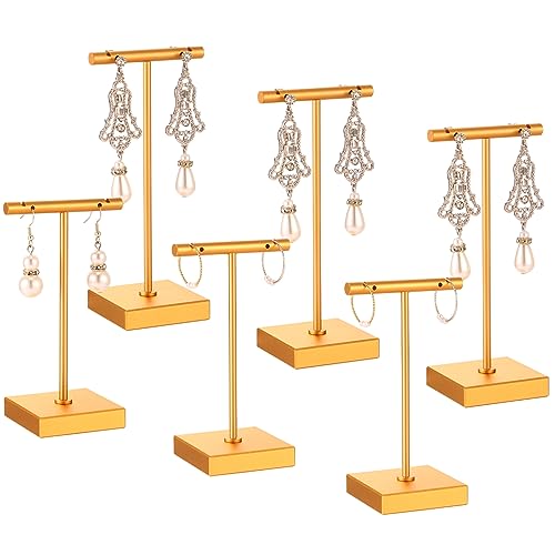Kigeli 6 Pack Metal Bar Earring Display Stand Retail Earring Display Holder Detachable Metal Display Storage Rack Jewelry Photography Prop Square Base Height 43 and 51Gold - Image 1
