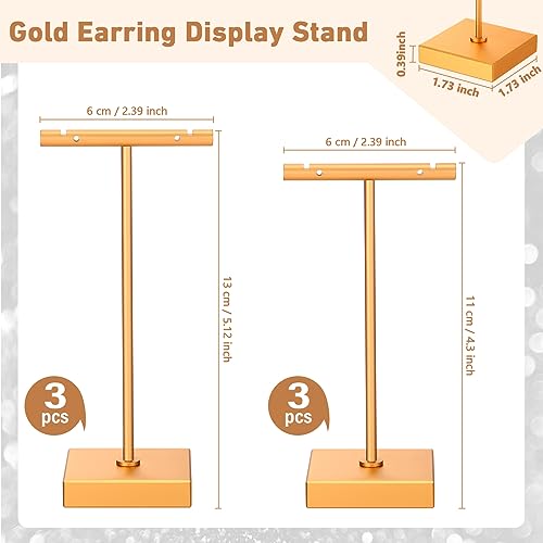 Kigeli 6 Pack Metal Bar Earring Display Stand Retail Earring Display Holder Detachable Metal Display Storage Rack Jewelry Photography Prop Square Base Height 43 and 51Gold - Image 3
