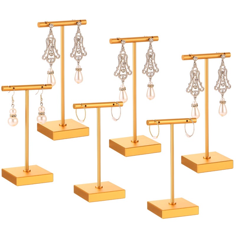 Kigeli 6 Pack Metal Bar Earring Display Stand Retail Earring Display Holder Detachable Metal Display Storage Rack Jewelry Photography Prop Square Base Height 43 and 51Gold - Image 2