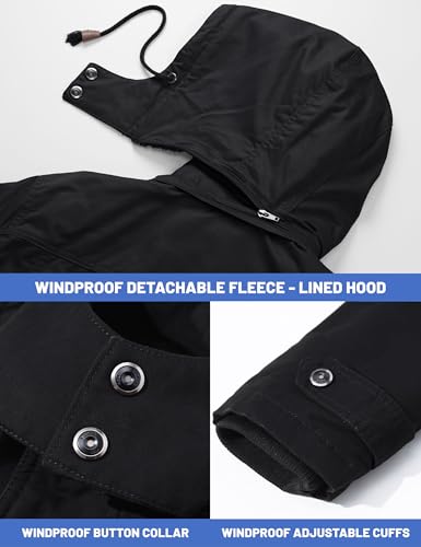 TACVASEN Men's Winter Jacket Cotton Military Fleece Lined Thick Work Coats Warm Cargo Jackets with Hooded Black XL - Image 5