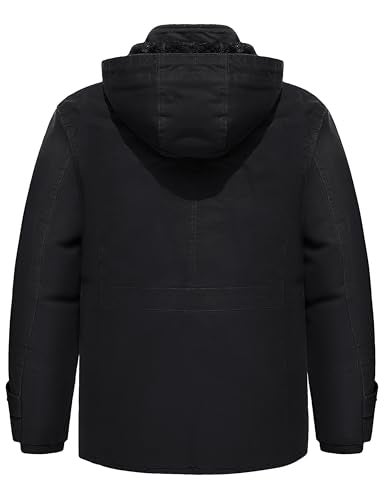 TACVASEN Men's Winter Jacket Cotton Military Fleece Lined Thick Work Coats Warm Cargo Jackets with Hooded Black XL - Image 2