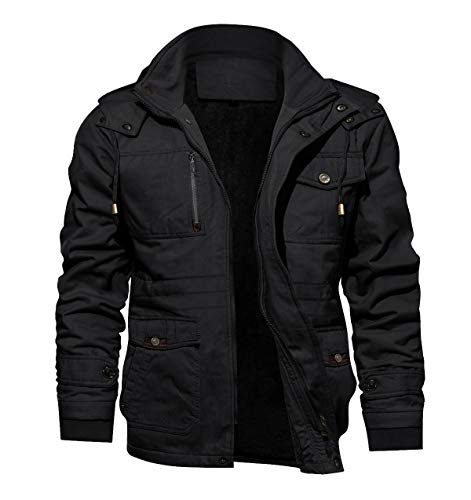 TACVASEN Men's Winter Jacket Cotton Military Fleece Lined Thick Work Coats Warm Cargo Jackets with Hooded Black XL - Image 1