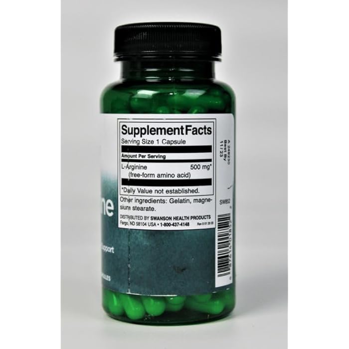 Swanson Amino Acid L-Arginine 500 Milligrams 100 Capsules - Image 4