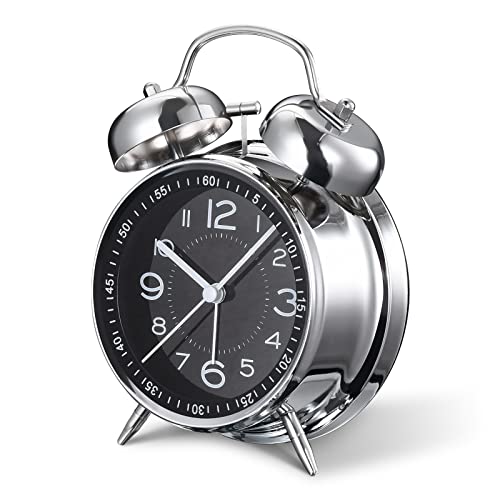 Cadmos Loud Alarm Clock for Heavy Sleepers Adults,Retro 4 Inch Silent Non-Ticking Quartz with Backlight,Twin Bell Analog Kids Alarm Clocks for Bedrooms Bedside (Black) - Image 1