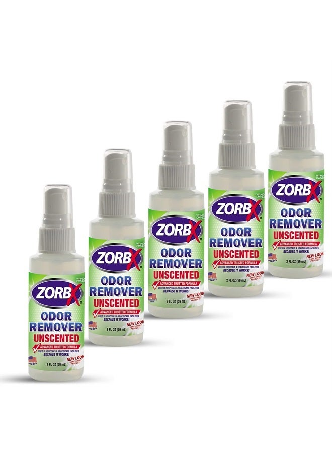 ZORBX Unscented Mini Odor Eliminator Spray – Used in Hospitals & Healthcare Facilities | Advanced Trusted Formula | Tag Along, Lightweight and Travel-Friendly Odor Remover - 2 Oz Each [Pack of 5] - Image 1