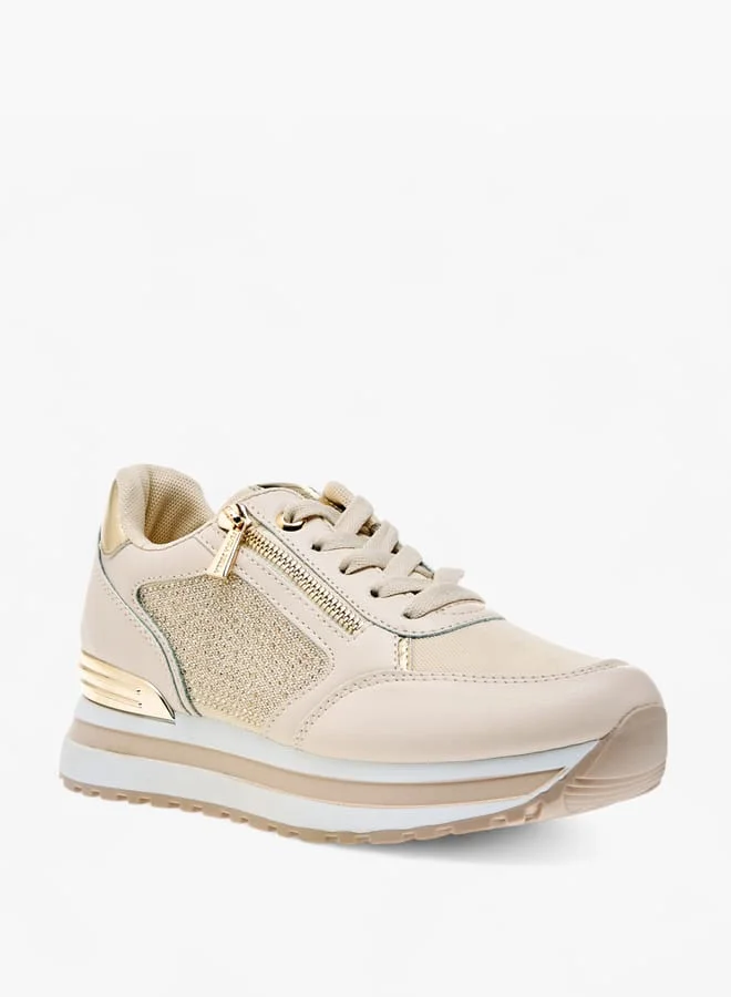 Flora Bella By Shoexpress Women Panelled Sneakers with Lace-Up Closure