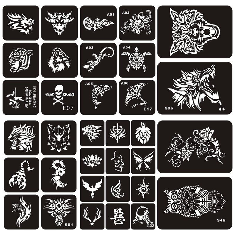 Kotbs 6 Sheets Temporary Tattoo Stencils 34pcs Animal Tiger Wolf Totem Patterns Henna Tattoo Stencil Kit Temporary Glitter Airbrush Tattoo Stencils Arabian Tattoo Stickers for Face Body Paint Art