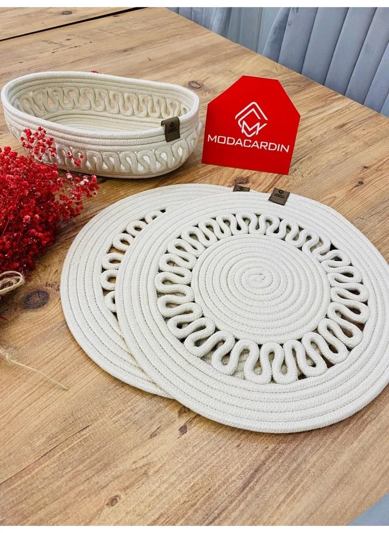 BDZ Deri BDZ Leather Jute Wicker American Service Plate and Basket 3 Pieces