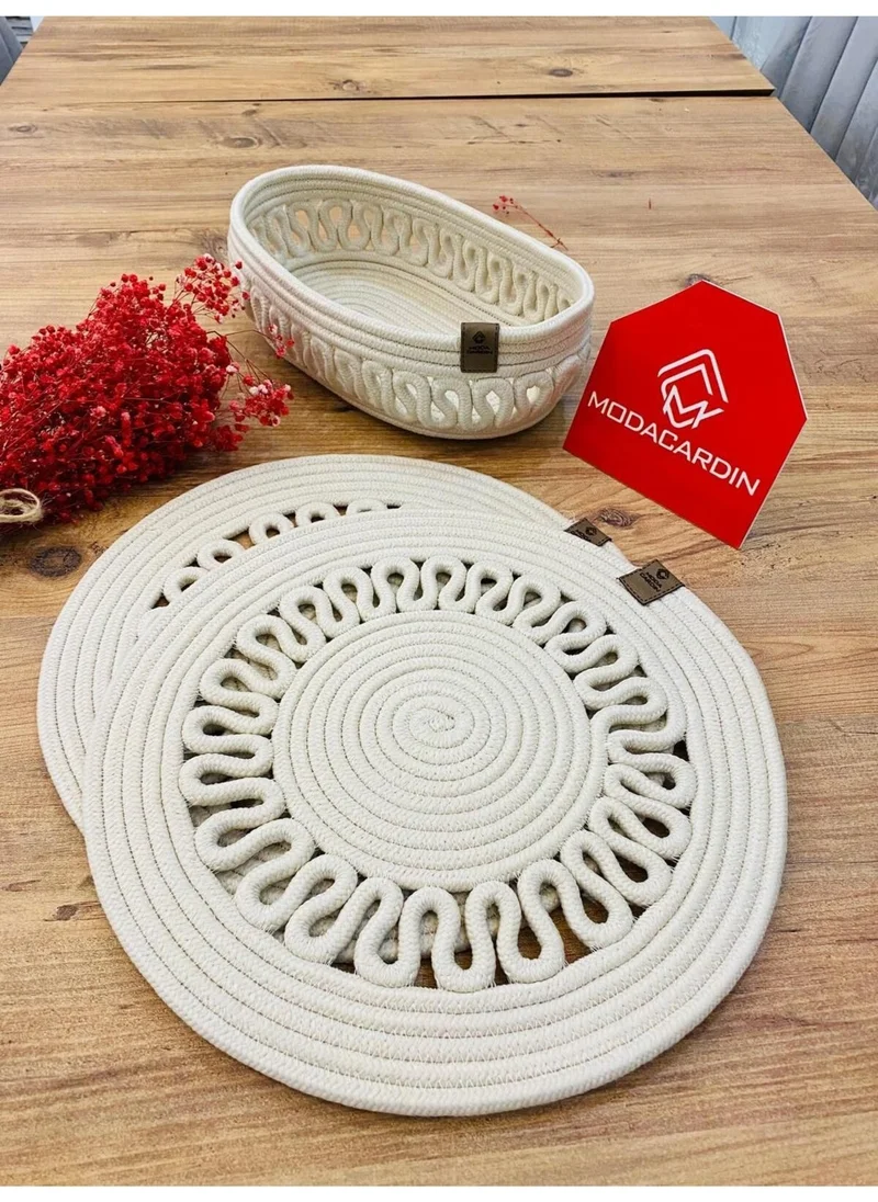 BDZ Deri BDZ Leather Jute Wicker American Service Plate and Basket 3 Pieces