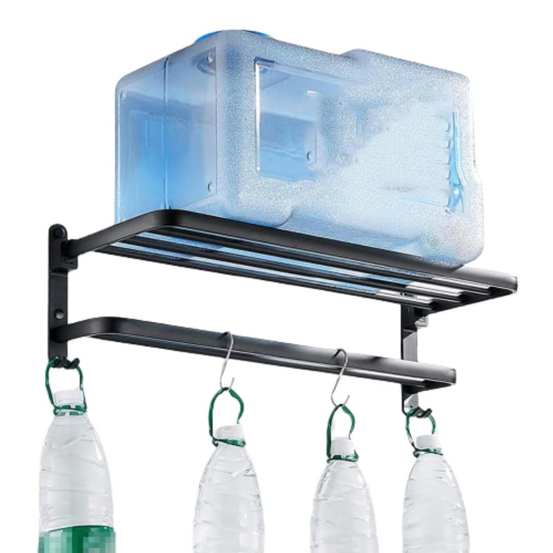 Sulfar Matte Black Bathroom Towel Bar Aluminum Free Punch Towel Rack Holder with Shelf Hooks (20inch, 50cm) - Image 2