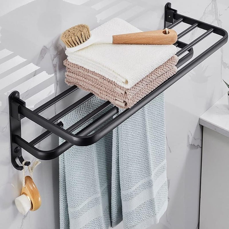 Sulfar Matte Black Bathroom Towel Bar Aluminum Free Punch Towel Rack Holder with Shelf Hooks (20inch, 50cm) - Image 3