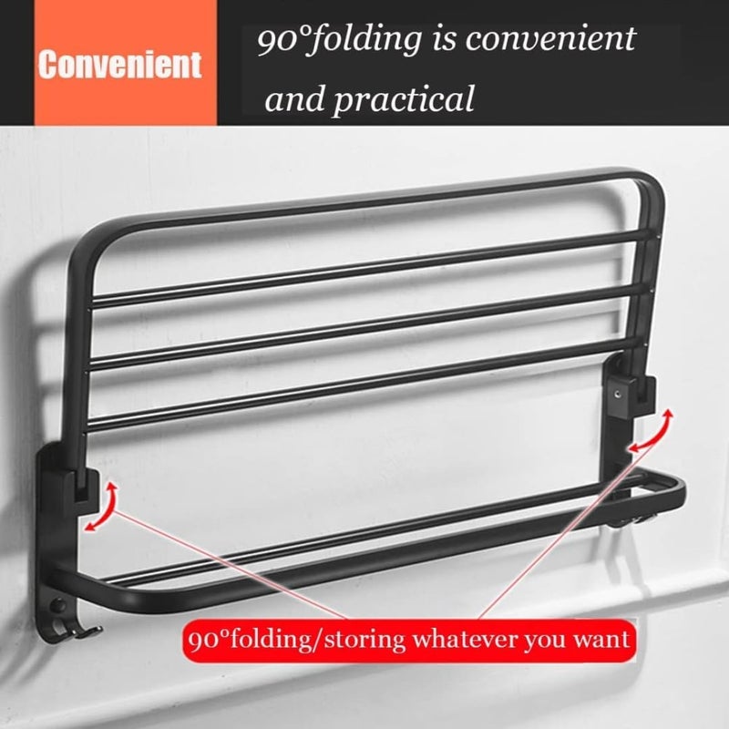 Sulfar Matte Black Bathroom Towel Bar Aluminum Free Punch Towel Rack Holder with Shelf Hooks (20inch, 50cm) - Image 5