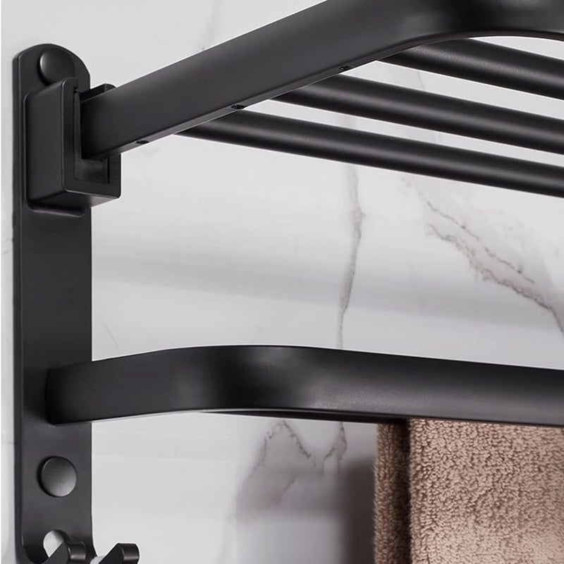 Sulfar Matte Black Bathroom Towel Bar Aluminum Free Punch Towel Rack Holder with Shelf Hooks (20inch, 50cm) - Image 4
