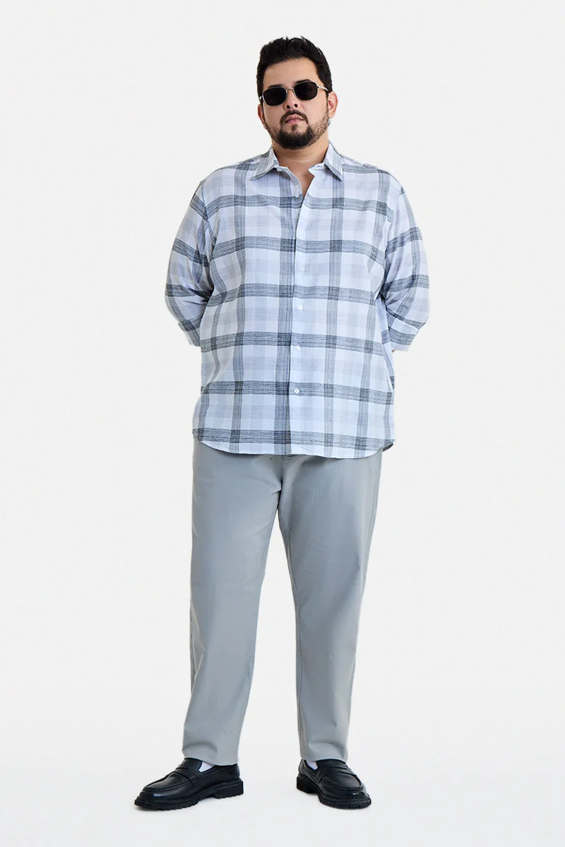 SNITCH White Checkered Long Sleeve Regular Fit Plus Size Shirt