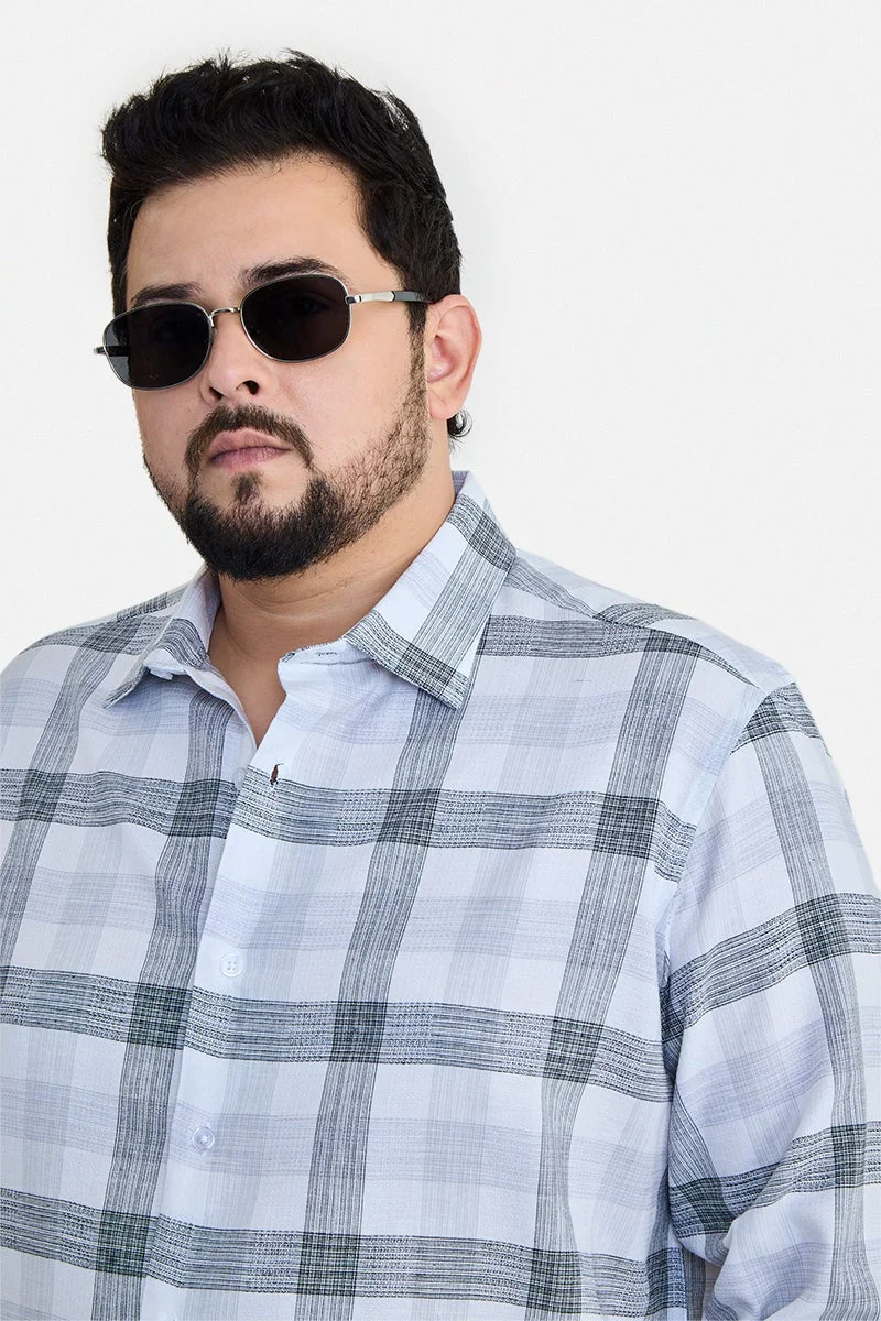 سنيتش White Checkered Long Sleeve Regular Fit Plus Size Shirt