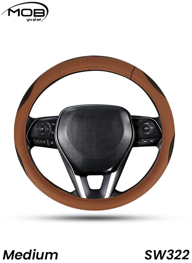 MOB SW322 Steering Wheel Cover Medium Size 37-38cm  Premium Leather Car Steering Cover Anti-Slip, Breathable, Durable, Sweat-Absorbing, Universal Fit for Cars, SUVs, Trucks - Image 1