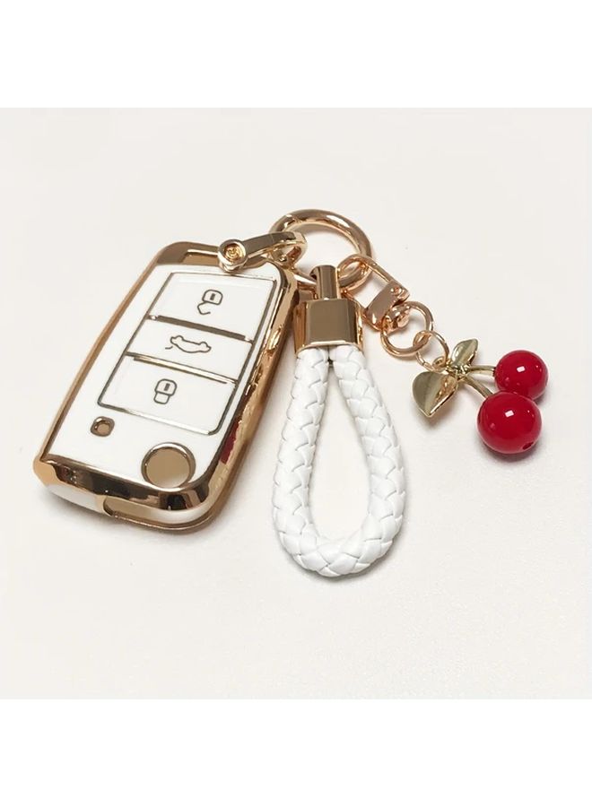 Key Fob Cover For Volkswagen Models Like Tiguan Golf GTI Atlas Jetta 3 Button Soft TPU Car Key Case With Keychain White - Image 5