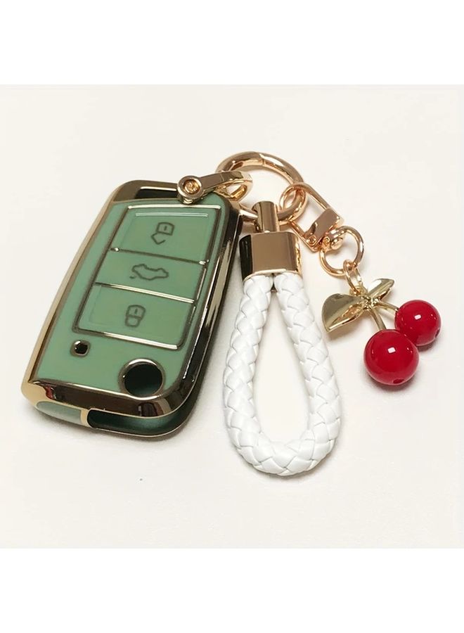 Key Fob Cover For Volkswagen Models Like Tiguan Golf GTI Atlas Jetta 3 Button Soft TPU Car Key Case With Keychain White - Image 4