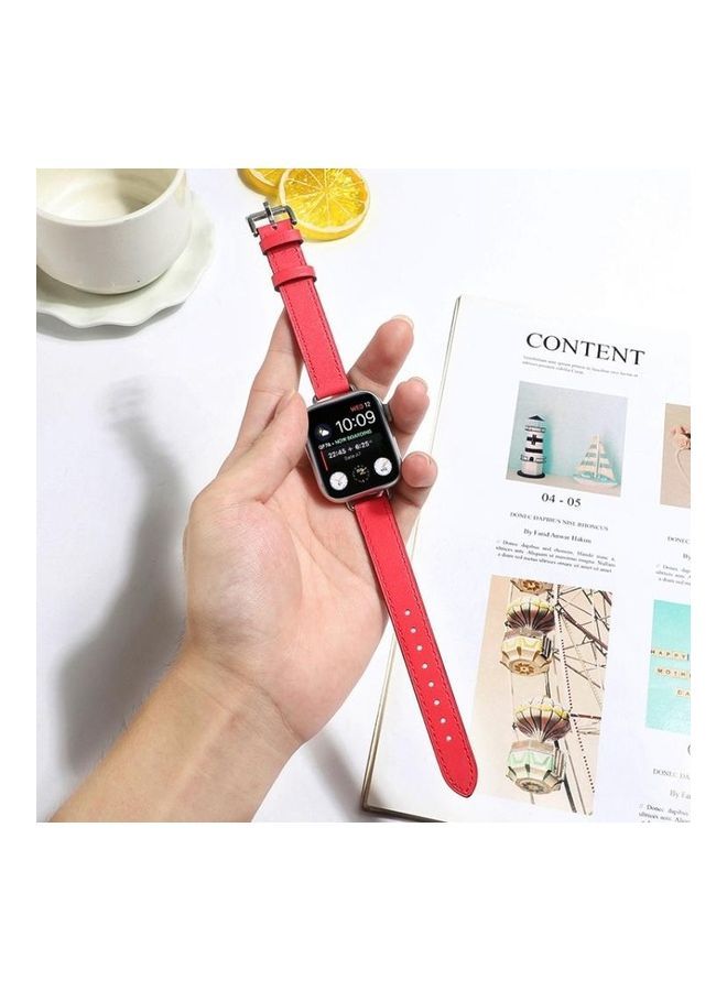 نيبمينينت سوار بديل من الجلد حلقي بتصميم برغي مقاس 14 مم لساعة أبل سيريس 7/6/SE/5/4/3/2/1 42/44/45 أحمر - Image 5