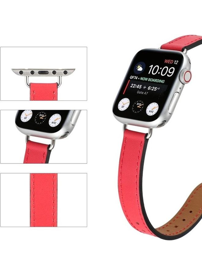 نيبمينينت سوار بديل من الجلد حلقي بتصميم برغي مقاس 14 مم لساعة أبل سيريس 7/6/SE/5/4/3/2/1 42/44/45 أحمر - Image 4