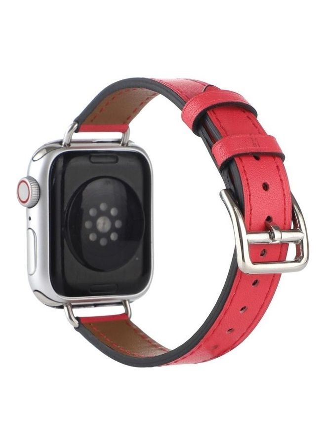 نيبمينينت سوار بديل من الجلد حلقي بتصميم برغي مقاس 14 مم لساعة أبل سيريس 7/6/SE/5/4/3/2/1 42/44/45 أحمر - Image 3