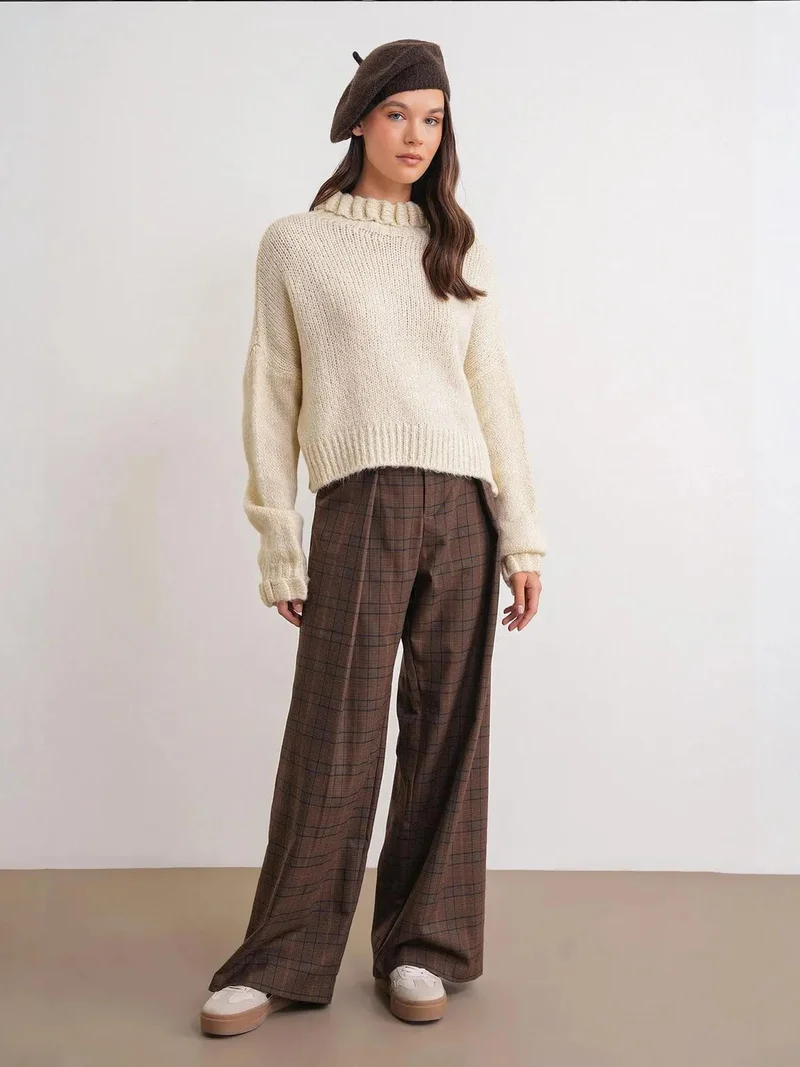 MixRay Mixray Thick Turtleneck Textured Crop Sweater