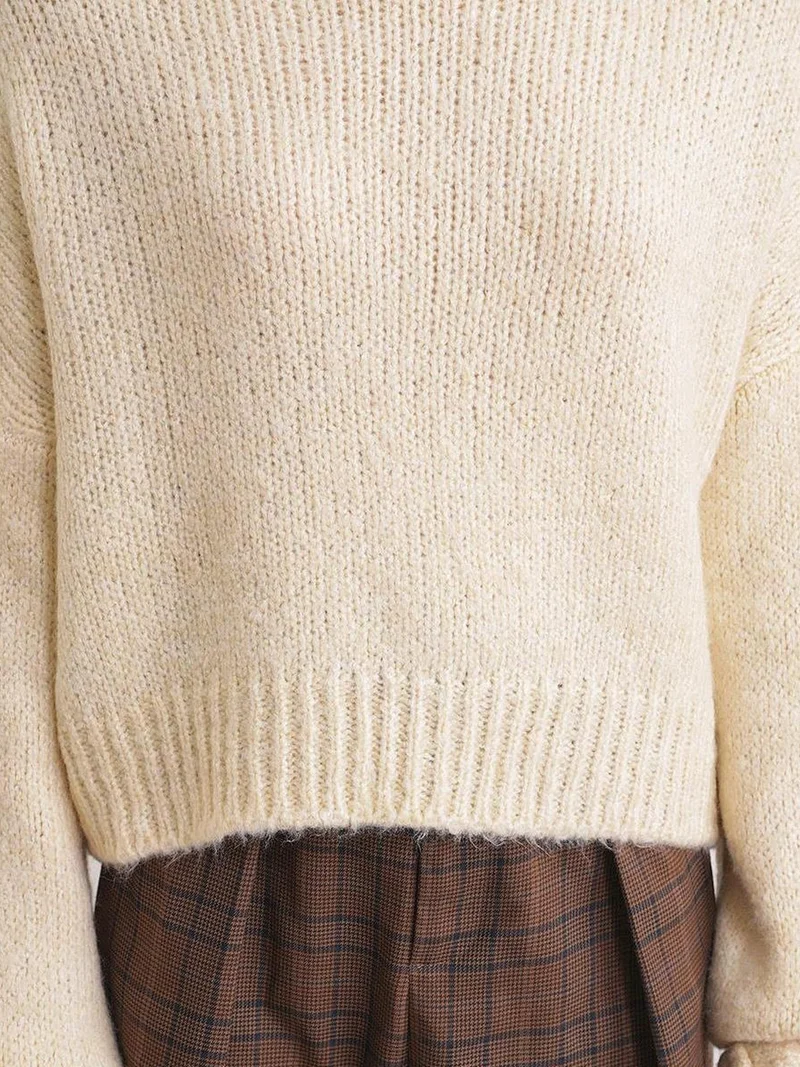 MixRay Mixray Thick Turtleneck Textured Crop Sweater
