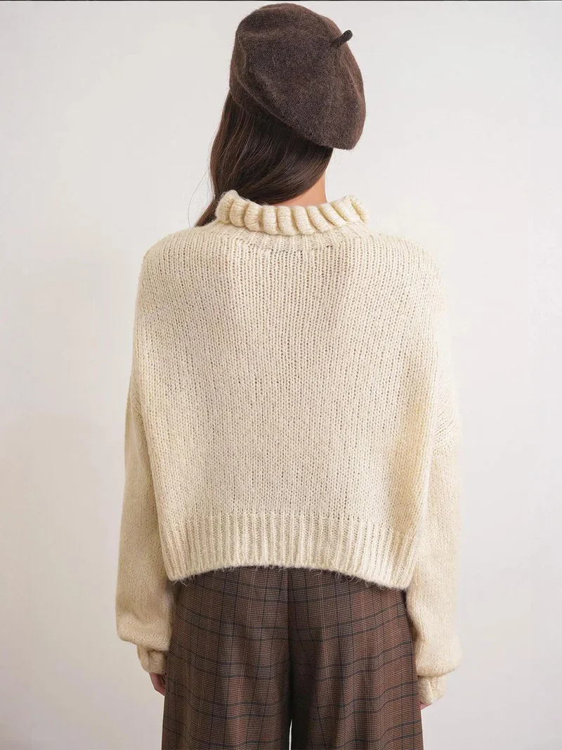 MixRay Mixray Thick Turtleneck Textured Crop Sweater