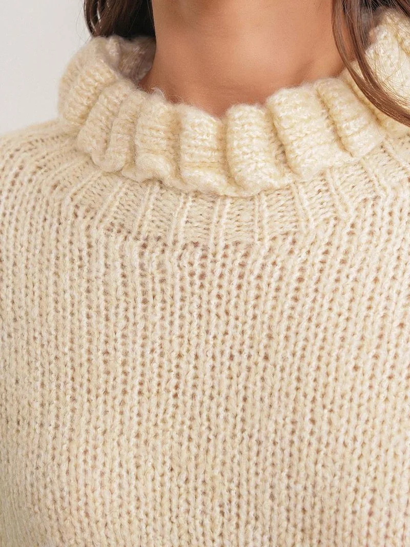 MixRay Mixray Thick Turtleneck Textured Crop Sweater