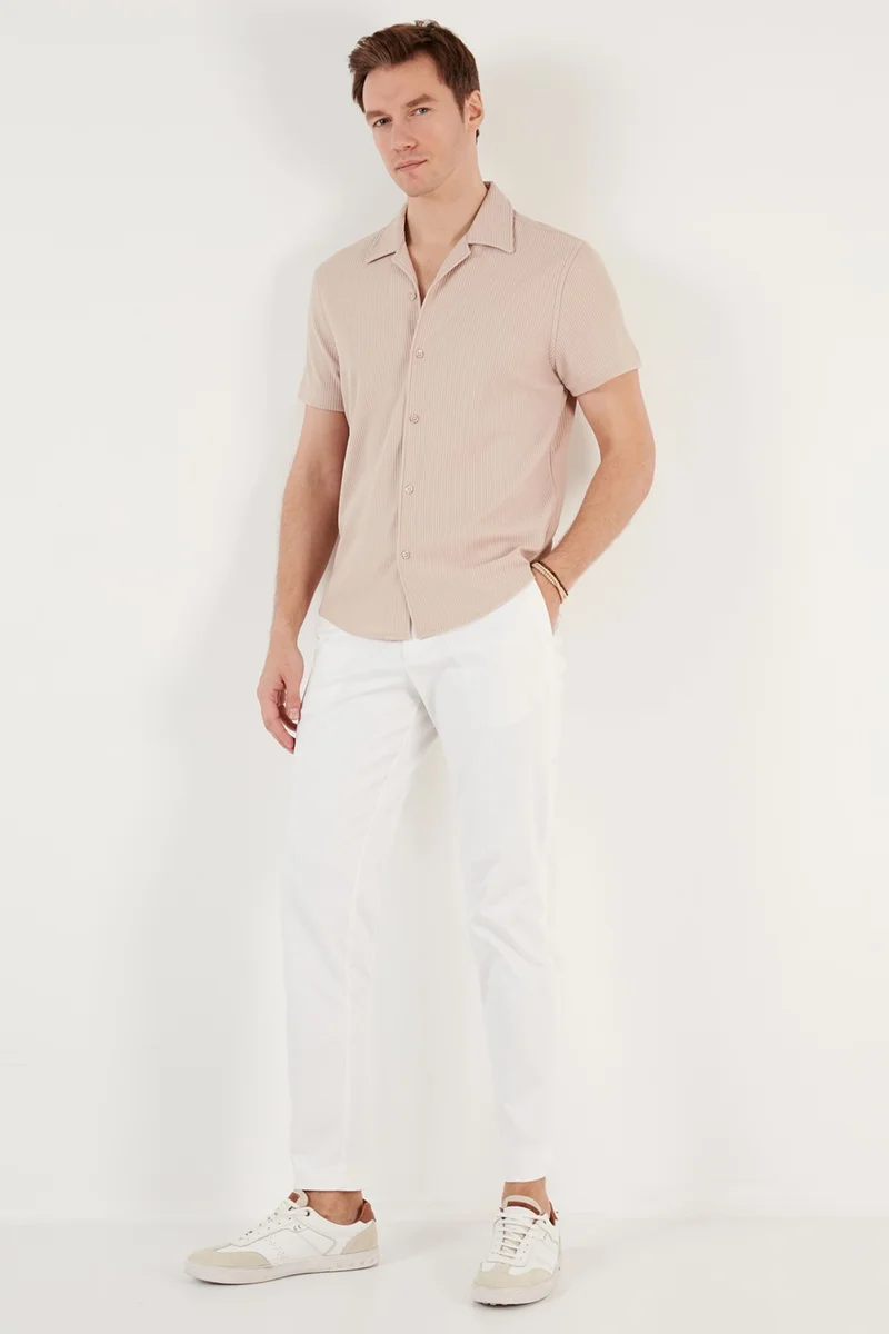بوراتي Cotton Blended Open Collar Short Sleeve Regular Fit Shirt Men's Shirt CF24S115882