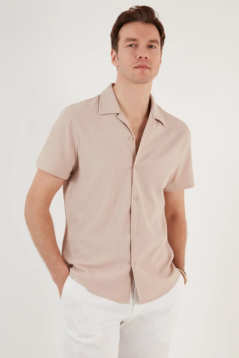 بوراتي Cotton Blended Open Collar Short Sleeve Regular Fit Shirt Men's Shirt CF24S115882