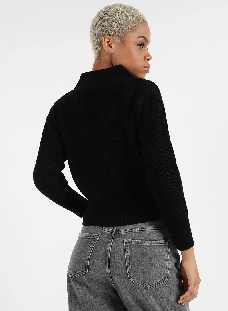 Campus Sutra Campus Sutra Women's Solid Ribbed Cropped Cardigan