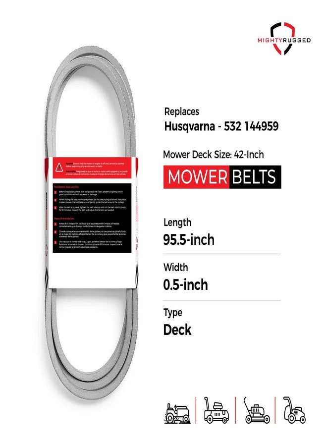 MightyRugged 144959 Craftsman Deck Belt Replacement - Belt Length 95.5" - Heavy-Duty, Durable, Aramid Cord Deck Belt for Craftsman LT1000, LT2000 - Replaces OEM Husqvarna 532 144959; Sears/Craftsman/AYP 144959 - Image 2