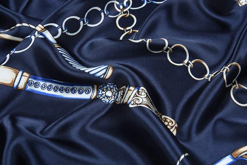 corciova Silk Like 35 x 35 Kerchief Neck Scarf Women Chains Navy Curly Headband Tie Sleeping Night Fashion Bandana Headscarf - Image 5