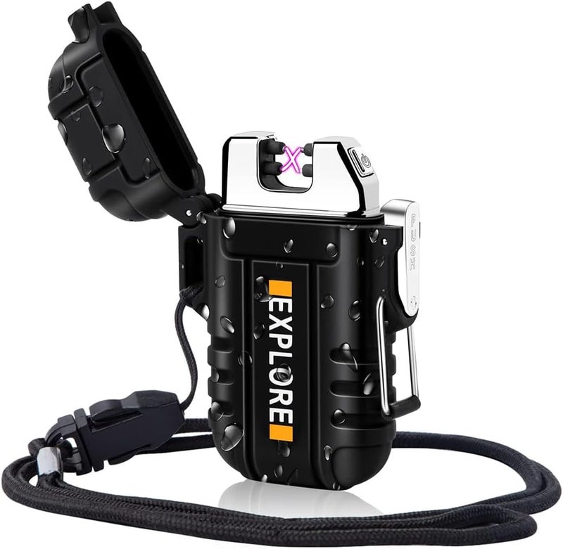 LCFUN Electric Lighter Windproof Dual Arc USB Rechargeable Flameless Plasma Lighters Waterproof Matches for Camping Hiking Survival Tactical Gear Stocking Stuffers Gifts for Men Fathers Husband - Image 1