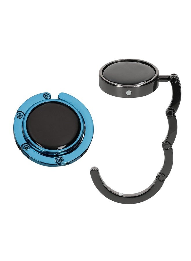 kwmobile Handbag Hooks for Tables - Set of 2 Folding Purse Hook Hangers - Portable Table Bag Holders for Restaurant Bar - Dark Blue/Black - Image 1