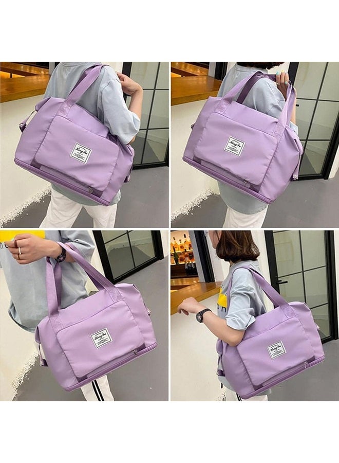 A multi-purpose bag that folds easily, features a front pocket and a top zipper, and can be attached to the handle of a suitcase. This bag is specially designed to combine style, comfort, and practicality. Available in mauve. - Image 2