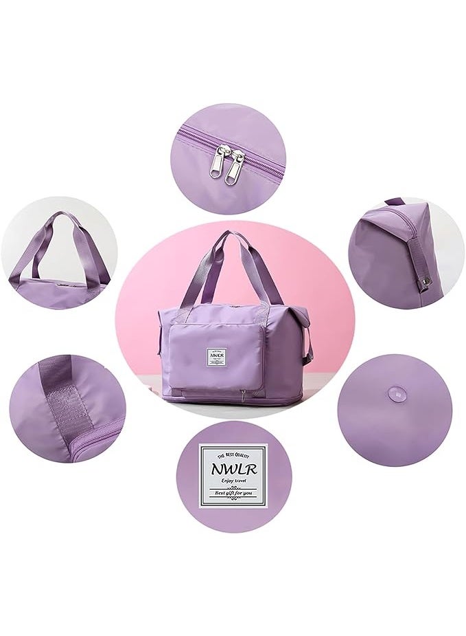 A multi-purpose bag that folds easily, features a front pocket and a top zipper, and can be attached to the handle of a suitcase. This bag is specially designed to combine style, comfort, and practicality. Available in mauve. - Image 3