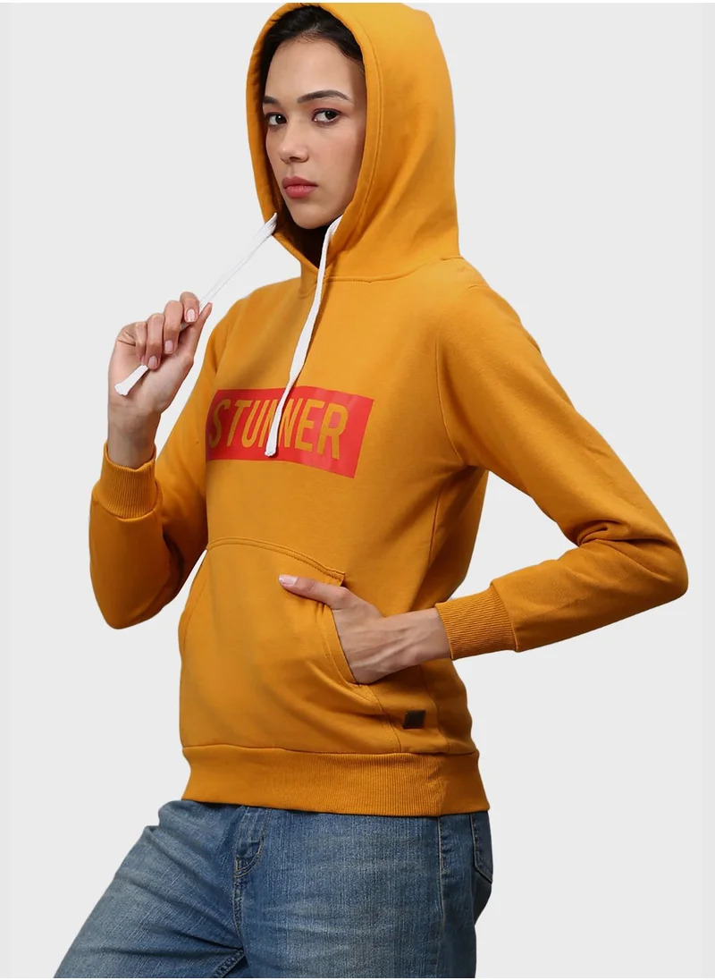 Campus Sutra Front Pocket Printed Hoodie