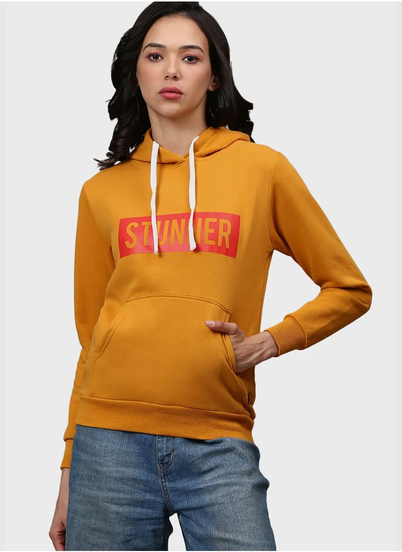 Campus Sutra Front Pocket Printed Hoodie