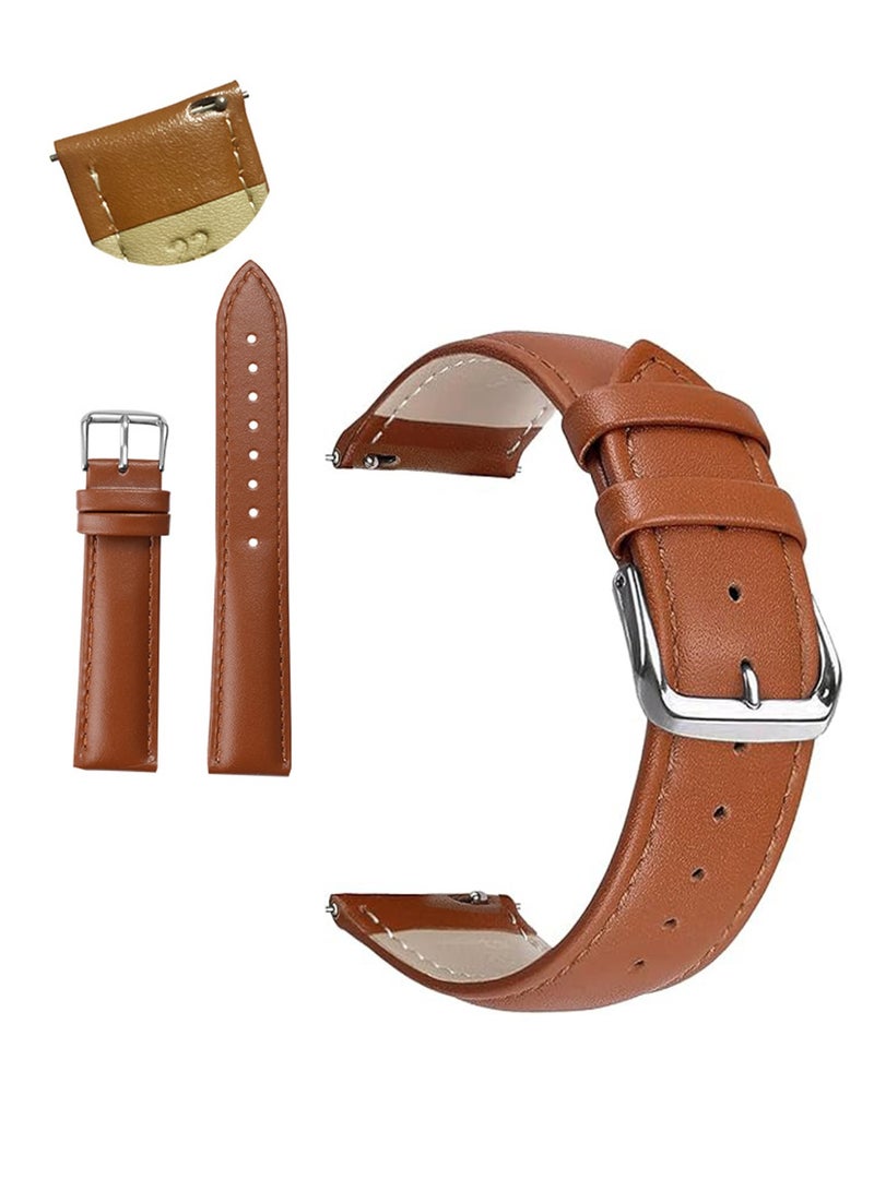 20mm Genuine Leather Watch Strap, Quick Release Replacement Band for Samsung Galaxy Watch 7/6/5/4, Watch FE, Watch 6 Classic/4 Classic, Watch 5 Pro and Watches with 20mm Lug Width,  Light Brown - Image 1