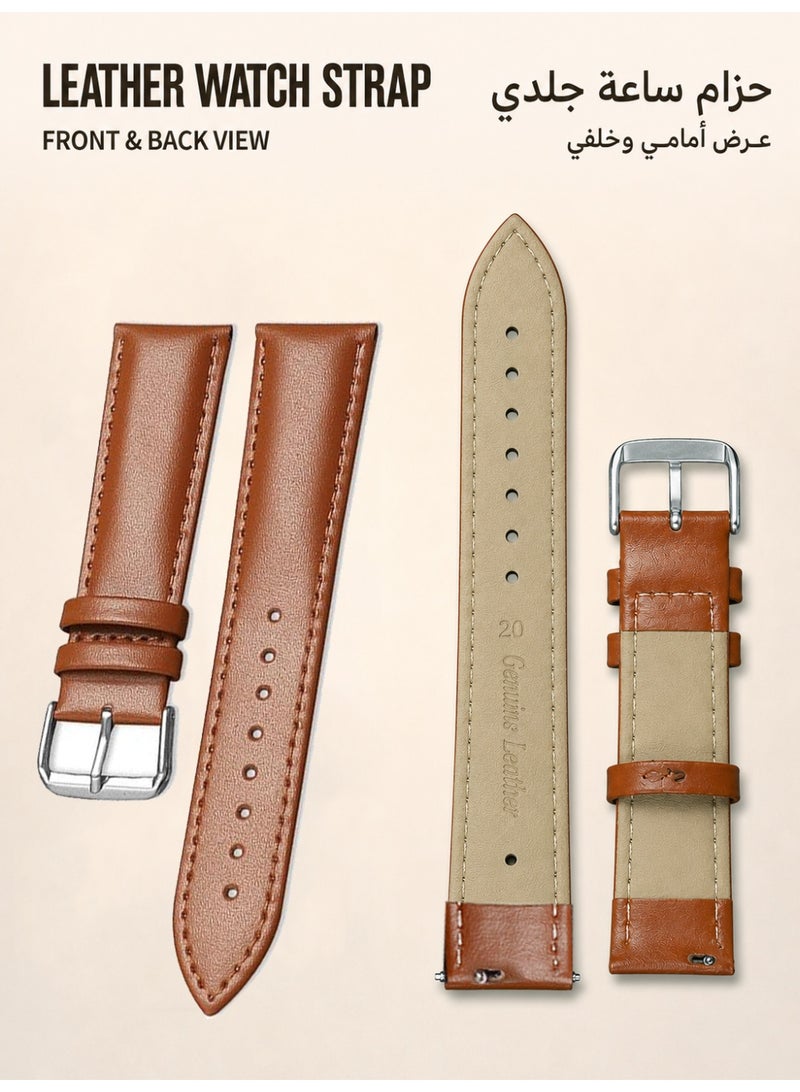 20mm Genuine Leather Watch Strap, Quick Release Replacement Band for Samsung Galaxy Watch 7/6/5/4, Watch FE, Watch 6 Classic/4 Classic, Watch 5 Pro and Watches with 20mm Lug Width,  Light Brown - Image 2