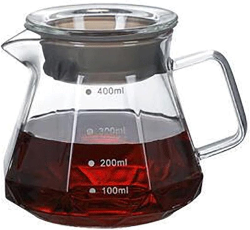 COFISUKI Glass Coffee Server for Drip Coffee Maker, Diamond Fashion Design Glass Coffee Carafe, Coffee Pot with Lid, Clear, 400ml(13.5oz) - Image 1