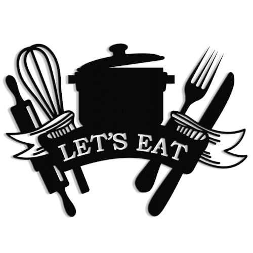XORT Kitchen Metal Sign Metal Kitchen Wall Art Lets Eat Sign for Home Kitchen Dining Living Room Hanging Plaque Decoration Black 14 x 10 inch