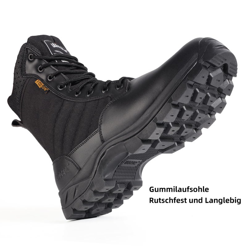 IODSON Men's Military Tactical Work Boots with Side Zipper, Puncture Resistant, Desert Combat, Army Jungle, 8 Inch Lightweight Hiking Boots Black US 10.5 - Image 4