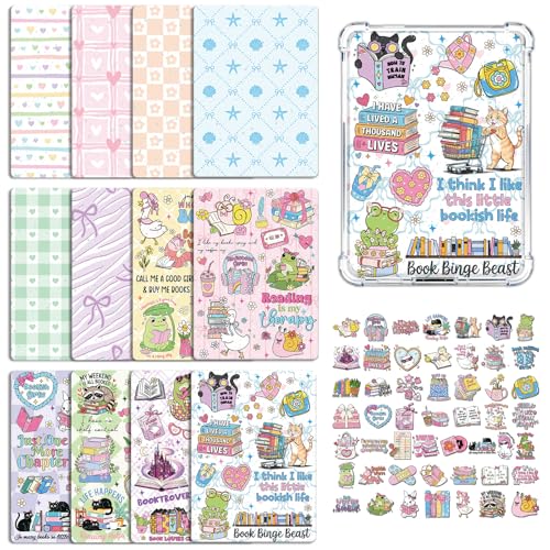 Rngmsi Insert Cardstock for Clear Case - 12Pcs Funny Reading Books Cardstock Inserts Compatible with Kindle Paperwhite 11th-12th, 50Pcs Cute Animals Stickers for E-Reader Clear Back Cover Accessories - Image 1